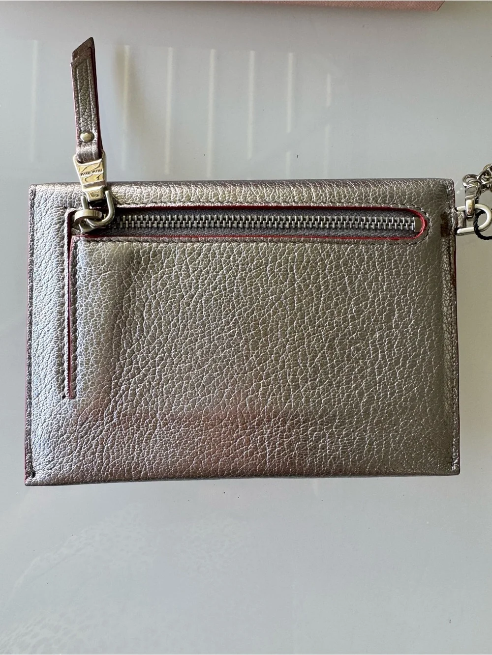 Miu Miu Metallic Envelope Card Holder with Red Heart Detail